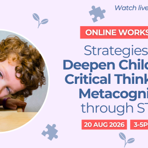 Boy looking at floating object in glass of water | Online Workshop: Strategies to Deepen Children’s Critical Thinking & Metacognition through STEM | Little Scientists Australia